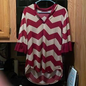 Chevron pattern blouse. Burgundy and tan with no tag of where it came from.